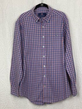 Vineyard Vines Men’s Slim Fit Whale Shirt sz Large Blue & Orange Plaid